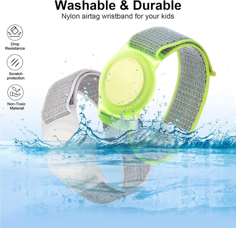 FNCOLL 2 Pack Kids Wristband for AirTag, Nylon Watch Band GPS Tracker Holder Protective Case Compatible with Apple Air Tag, Adjustable Anti-lost Bracelet for Toddler Baby Children Elders - Image 2